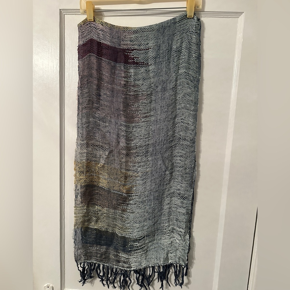 SAORI Japanese Multicolor Hand Woven Silk Scarf Shawl with Fringe
